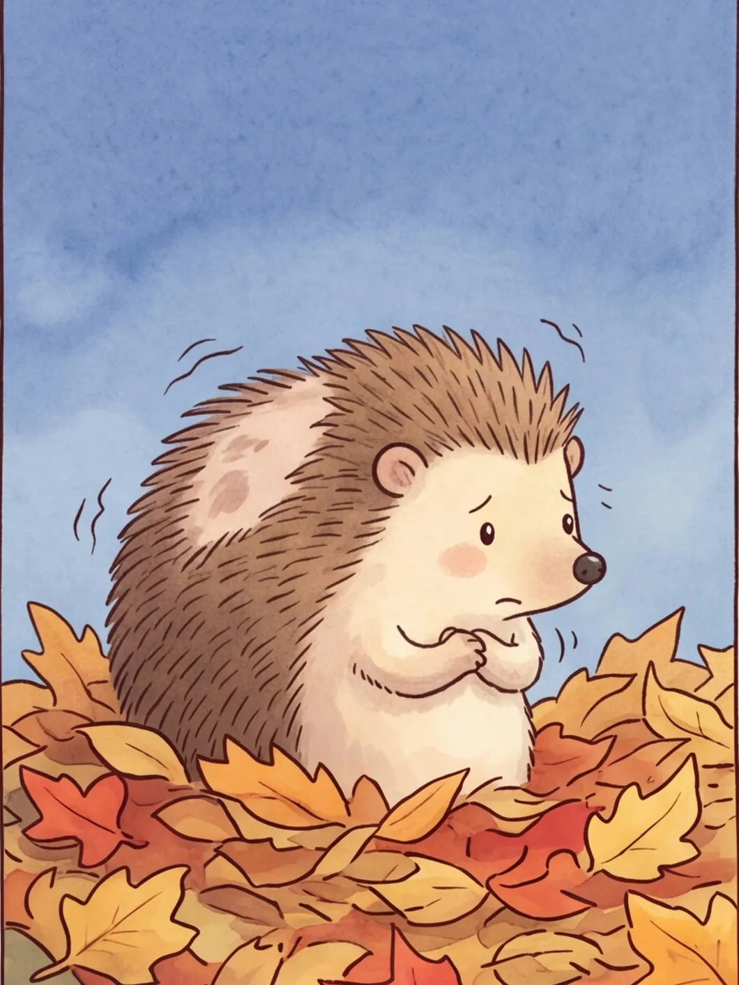 Der Igel liegt im Laubnest, auf seinem Rücken fehlt noch ein Blatt