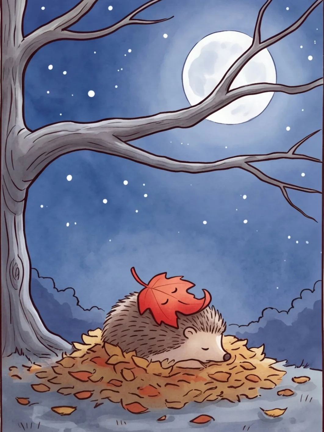 Unter dem Vollmond schlafen der Ahorn, der Igel und Zipfel