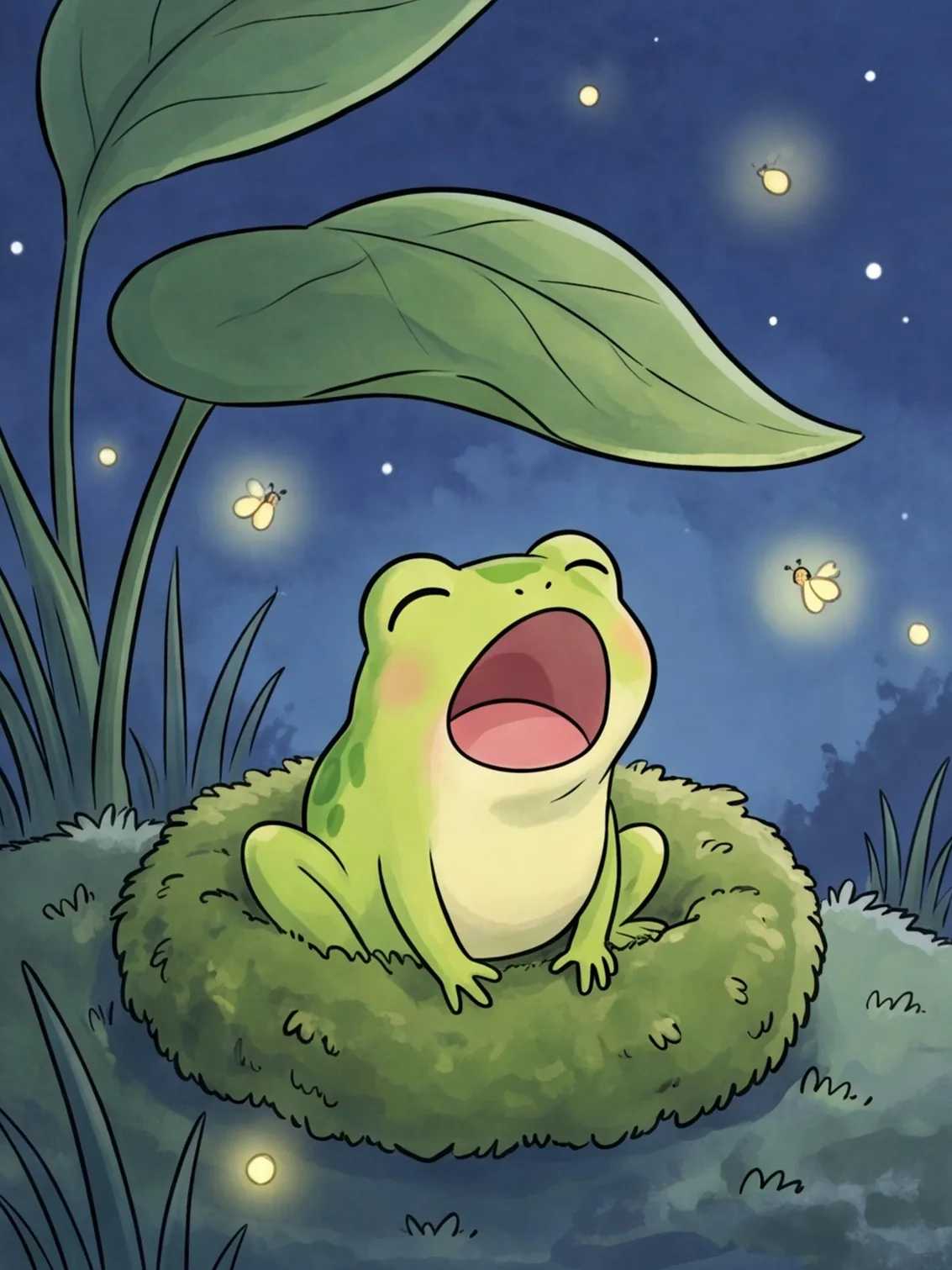 Flipp gähnt und krabbelt in sein eigenes Moosbett