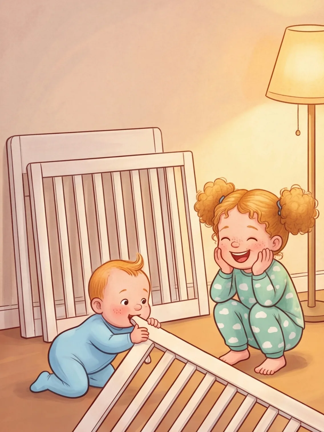 Baby Fritzi beißt in das Gitter, Hanna lacht