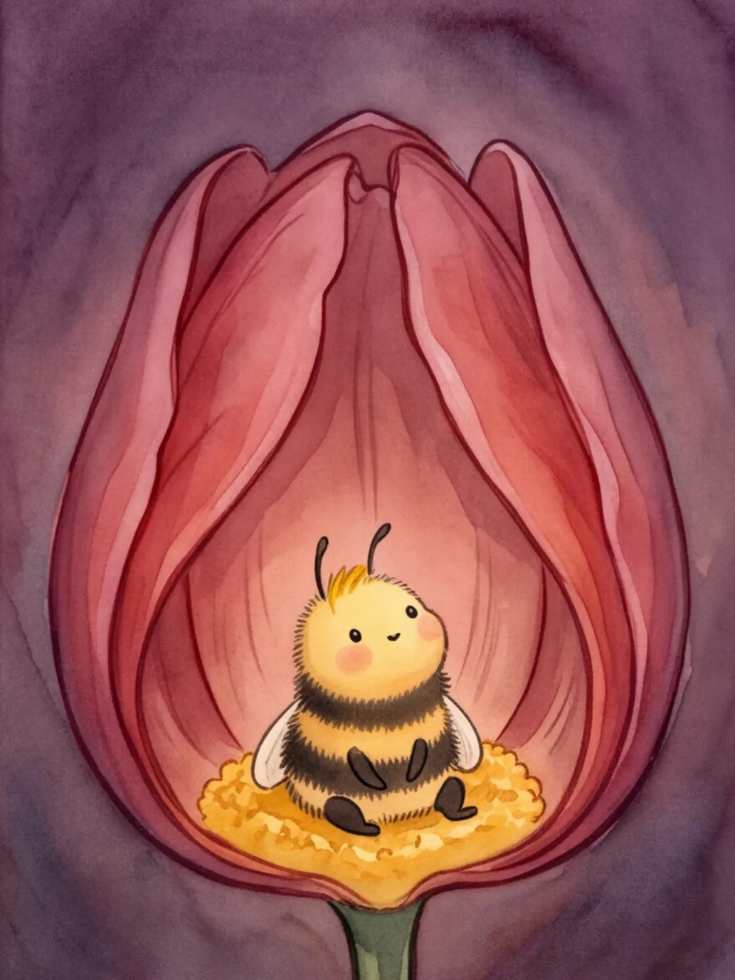 Hanni sitzt ganz höflich in der Tulpe und schaut nach oben
