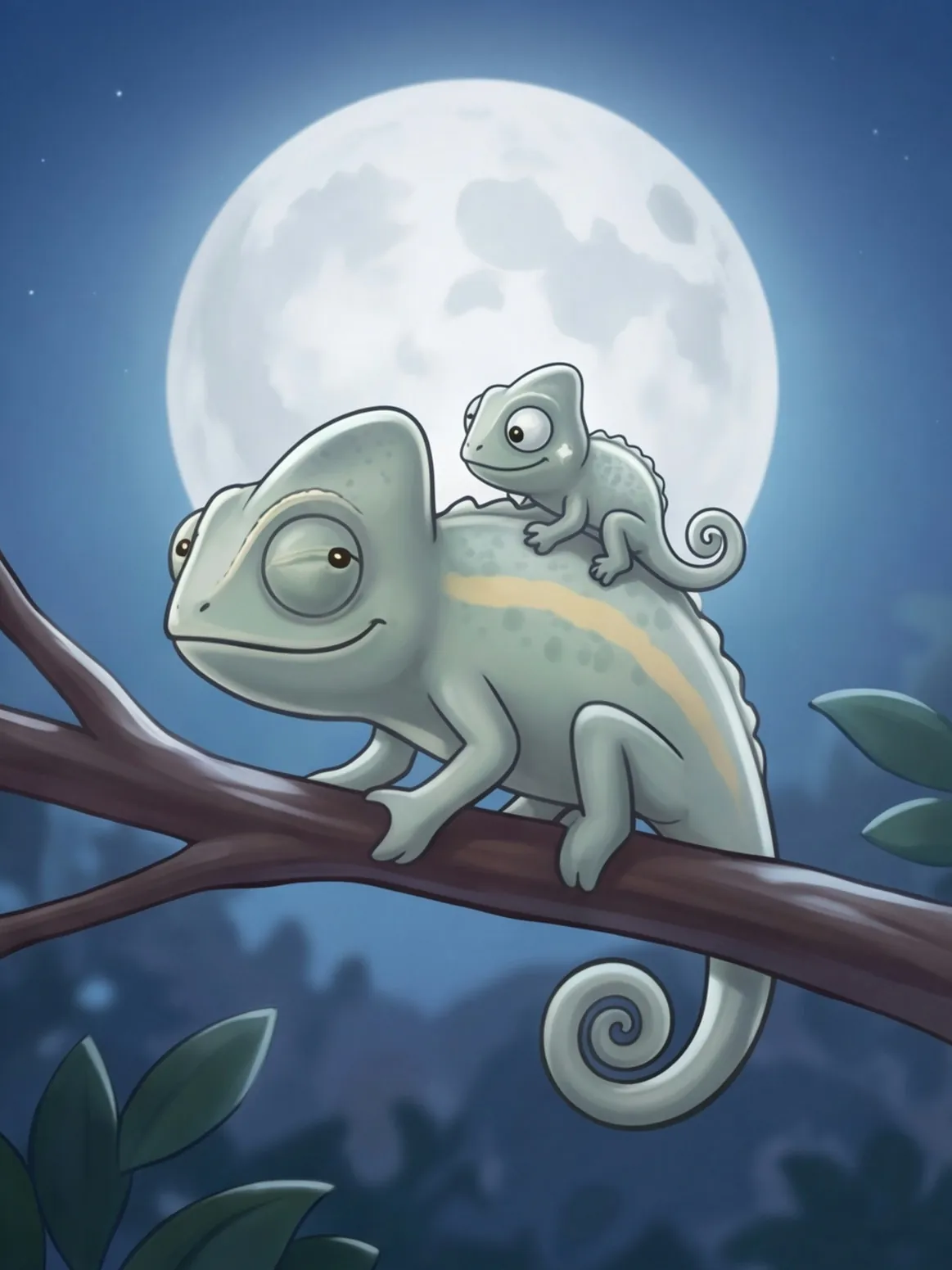 Der Vollmond geht auf, Mama und Kami werden silbrig blass
