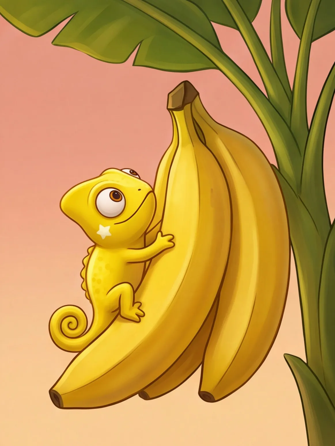 Kami hängt an einer Banane und ist bananengelb