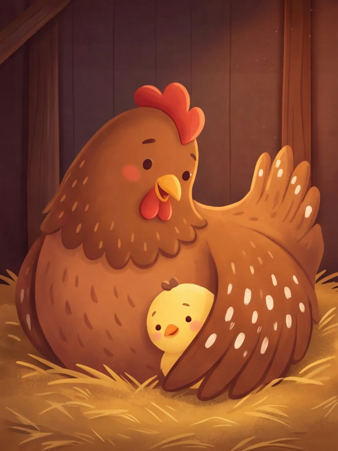 Unter Mamas Flügel guckt nur ein bisschen gelber Flaum hervor