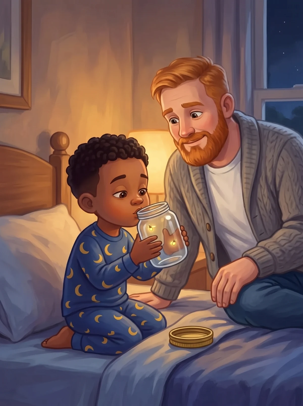 Noah küsst in das Glas, Papa beugt sich lächelnd vor