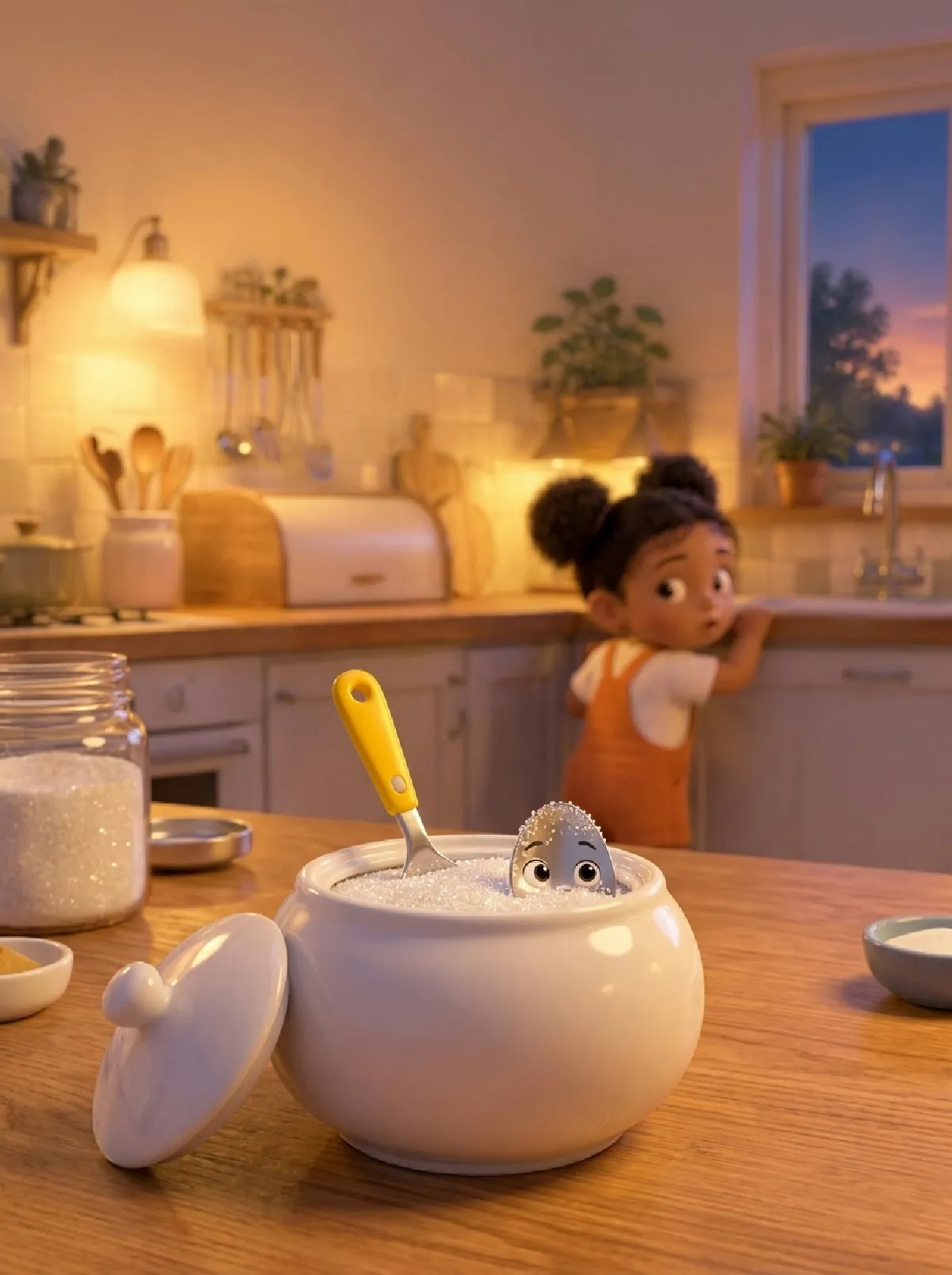 Lu versteckt sich voller Zucker in der Zuckerdose, Maja sucht ihn