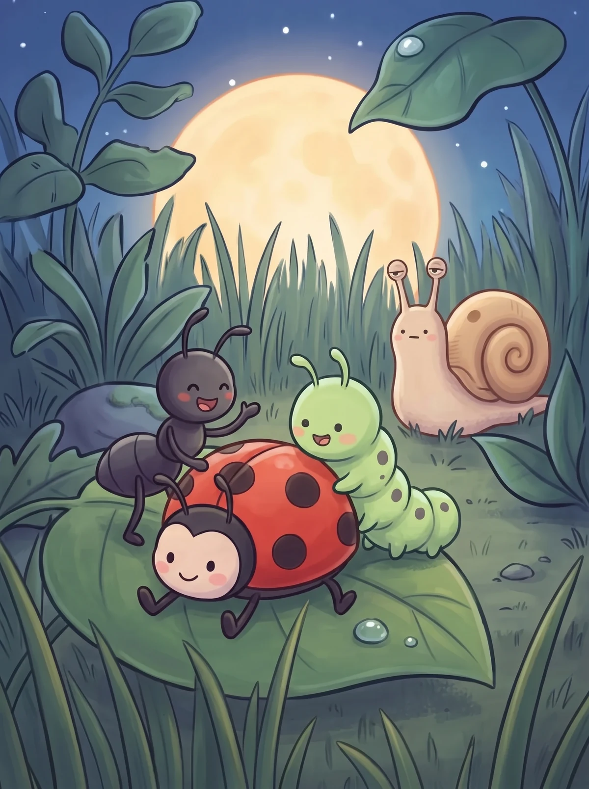 Ameise und Raupe zählen Mias Punkte, die Schnecke ist noch am Anfang