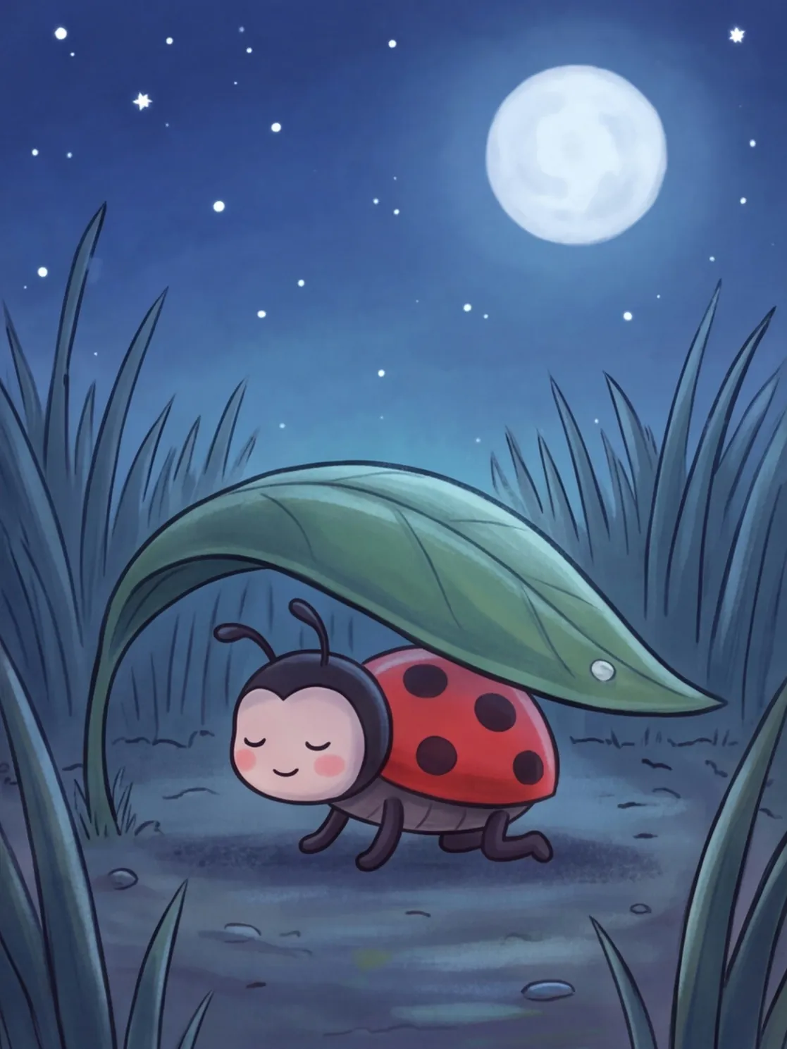 Mia krabbelt unter ein Blatt, am Himmel gehen die Sterne an