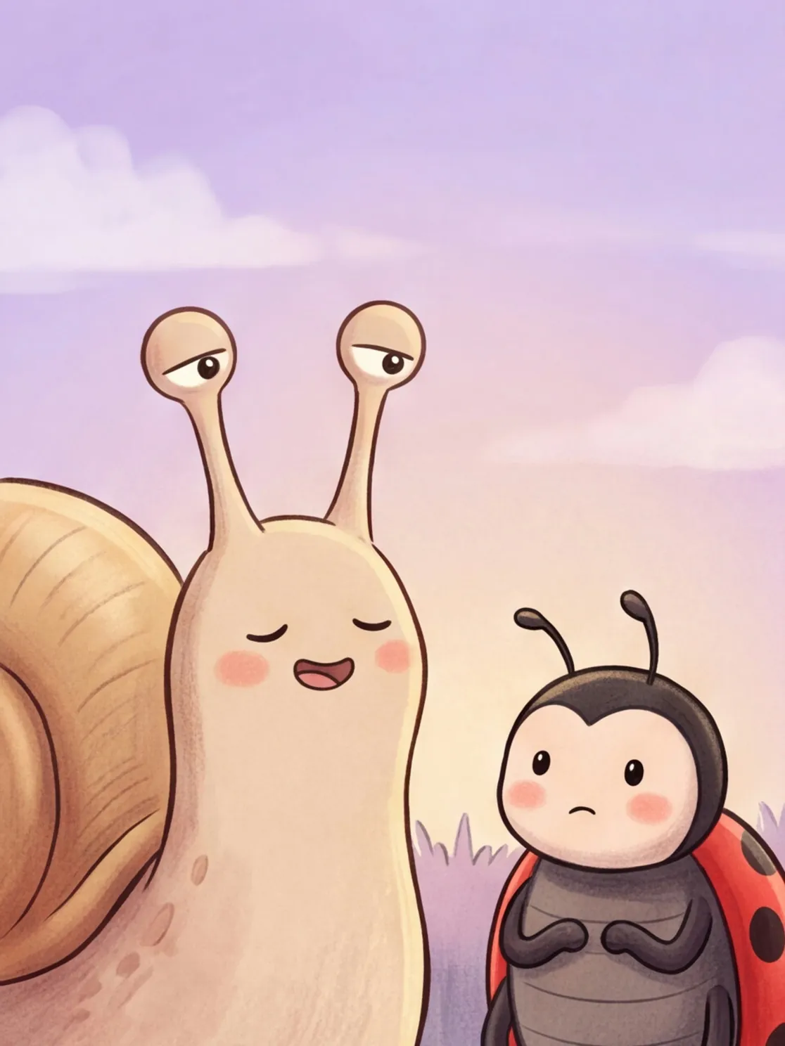 Die Schnecke spricht ganz langsam, Mia wartet geduldig
