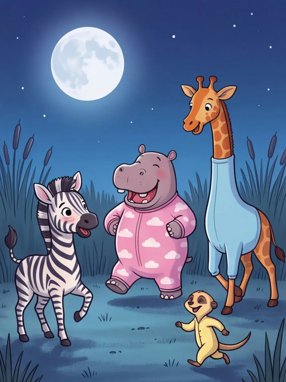 Zora ruft, Nilpferd, Giraffe und Erdmännchen kommen angelaufen