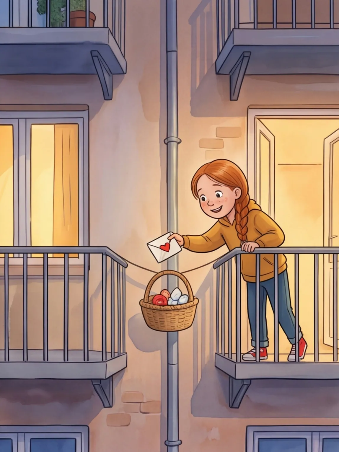 Smilla nimmt ein Papierherz und ein Gummibärchen aus dem Körbchen
