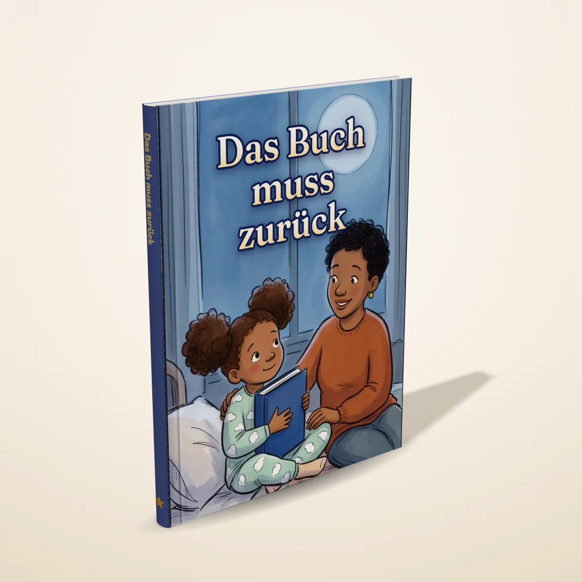 „Das Buch muss zurück“ als gedrucktes Hardcover-Bilderbuch