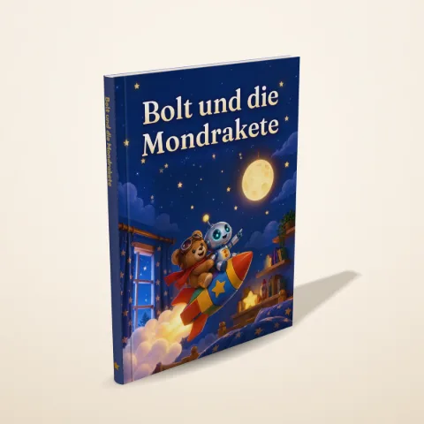 „Bolt und die Mondrakete“ als gedrucktes Hardcover-Bilderbuch