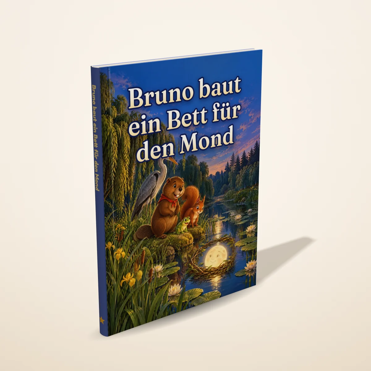 „Bruno baut ein Bett für den Mond“ als gedrucktes Hardcover-Bilderbuch