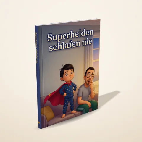 „Superhelden schlafen nie“ als gedrucktes Hardcover-Bilderbuch