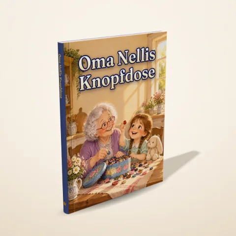 „Oma Nellis Knopfdose“ als gedrucktes Hardcover-Bilderbuch
