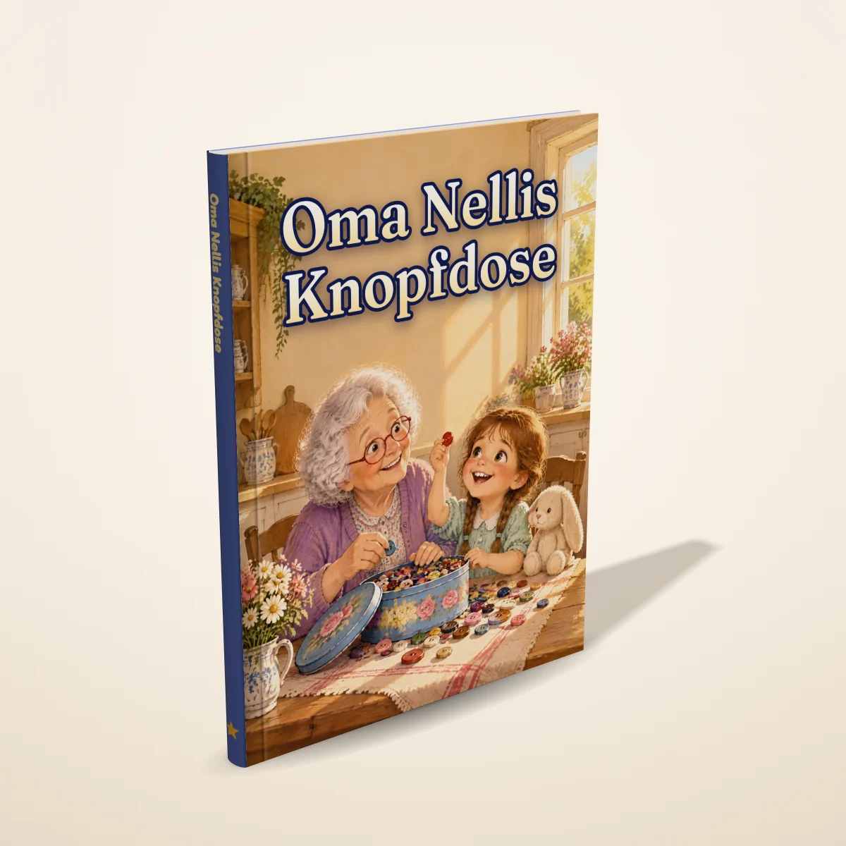 „Oma Nellis Knopfdose“ als gedrucktes Hardcover-Bilderbuch