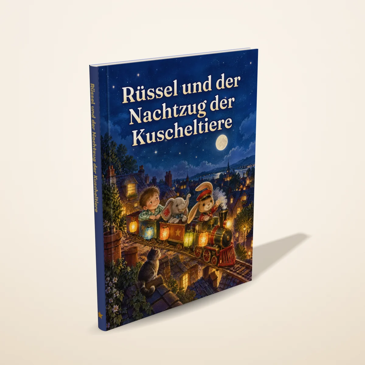„Rüssel und der Nachtzug der Kuscheltiere“ als gedrucktes Hardcover-Bilderbuch