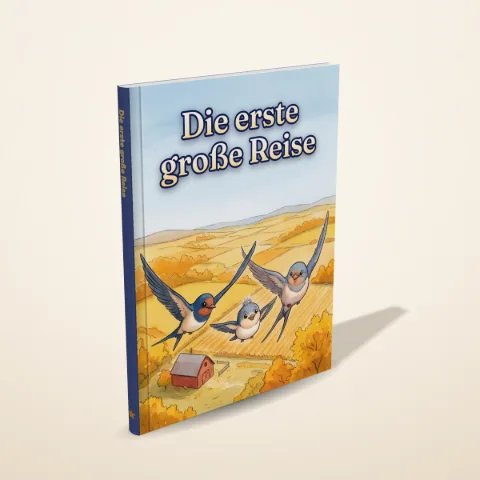 „Die erste große Reise“ als gedrucktes Hardcover-Bilderbuch