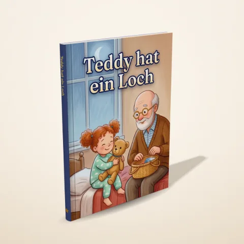 „Teddy hat ein Loch“ als gedrucktes Hardcover-Bilderbuch