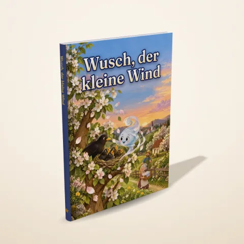 „Wusch, der kleine Wind“ als gedrucktes Hardcover-Bilderbuch